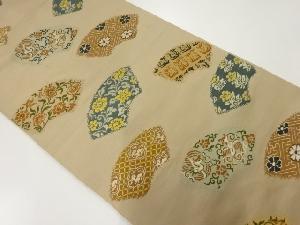 アンティーク　地紙に花鳥・古典柄模様織出し袋帯（材料）